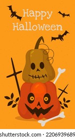 Lettering Happy Halloween pumpkin crosses bones and bats