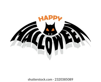 Lettering Happy Halloween in the shape of a bat.