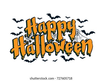 Lettering of Happy Halloween with spider and web, calligraphy design for Halloween - Vector Illustration