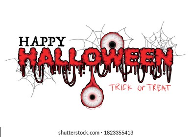 lettering happy halloween with spooky eyes on white background