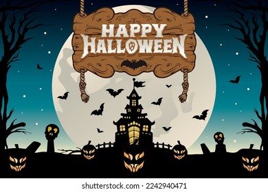 Lettering Happy Halloween Vector, Illustration, Calligraphy Design, Usable for Poster, Banners, Postcards, Wallpaper, Gifts etc
