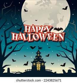 Lettering Happy Halloween Vector, Illustration, Calligraphy Design, Usable for Poster, Banners, Postcards, Wallpaper, Gifts etc