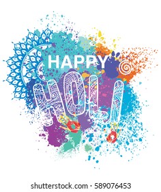 Lettering Happy Holi on the colorful background