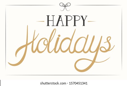 Lettering happy holidays in a frame with a bow on a white background in yellow and black