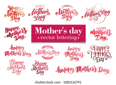 Lettering Happy Mothers Day beautiful greeting card. Bright vector illustration.