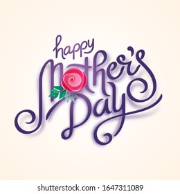 Lettering Happy Mothers Day beautiful greeting card. Bright vector illustration with colorful trend floral art. Traditional flowers bouquet.