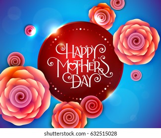 Lettering Happy Mothers Day beautiful greeting card. Bright vector illustration with flowers.
