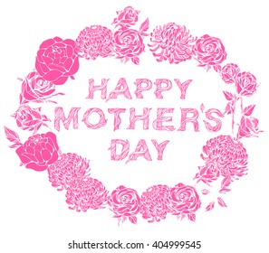 Lettering Happy Mothers Day. Hand-drawn card with flower