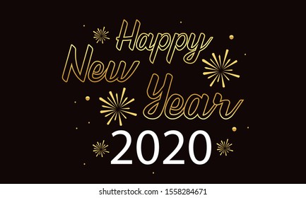 Lettering happy new year 2020 on dark  background Vector