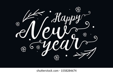 Lettering happy new year 2020 on dark  background Vector