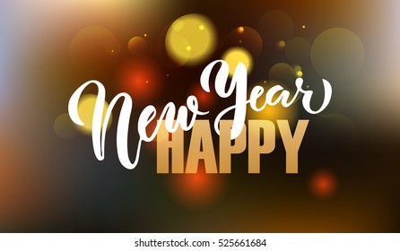 Lettering 'Happy New Year' for greeting card. Typography Happy New Year for winter holidays greeting card. New Year badge, logo, calligraphy, typography icon. New Year poster, banner template