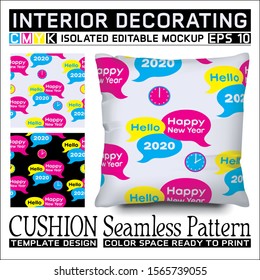 Lettering Happy New Year & Hello 2020 in two color background. Cushion mockup & seamless pattern to celebrate the new year 2020. CMYK color space ready to print. This pattern can also used for other.