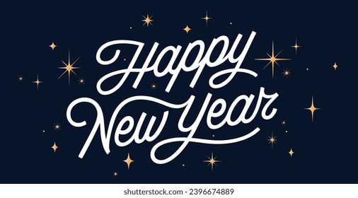 Lettering. Happy New Year. Lettering text, calligraphy handwriting for christmas happy new year. Holiday christmas background, happy new year symbol for web, print. Greeting card. Vector Illustration