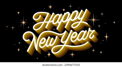 Lettering. Happy New Year. Lettering text, calligraphy handwriting for christmas happy new year. Holiday christmas background, happy new year symbol for web, print. Greeting card. Vector Illustration