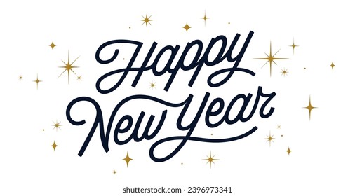 Lettering. Happy New Year. Lettering text, calligraphy handwriting for christmas happy new year. Holiday christmas background, happy new year symbol for web, print. Greeting card. Vector Illustration