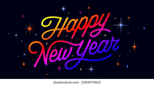 Lettering. Happy New Year. Lettering text, calligraphy handwriting for christmas happy new year. Holiday christmas background, happy new year symbol for web, print. Greeting card. Vector Illustration