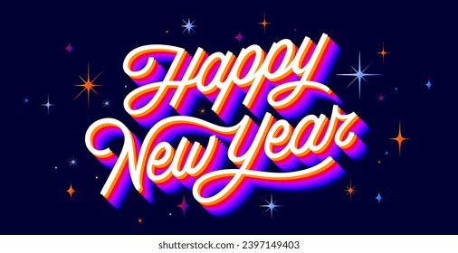 Lettering. Happy New Year. Lettering text, calligraphy handwriting for christmas happy new year. Holiday christmas background, happy new year symbol for web, print. Greeting card. Vector Illustration