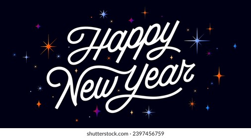 Lettering. Happy New Year. Lettering text, calligraphy handwriting for christmas happy new year. Holiday christmas background, happy new year symbol for web, print. Greeting card. Vector Illustration