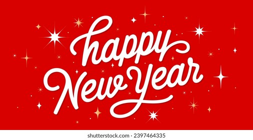 Lettering. Happy New Year. Lettering text, calligraphy handwriting for christmas happy new year. Holiday christmas background, happy new year symbol for web, print. Greeting card. Vector Illustration