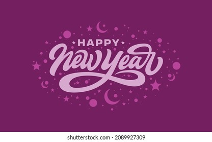 Lettering Happy New Year Vector Calligraphy Design Logo, Pink, Magenta Color, Usable for Poster, Banners, Postcards, Wallpaper, Gifts etc.