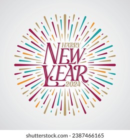 Cartas Vector de Año Nuevo Feliz, Ilustración, Diseño de Caligrafía, Usable para Afiches, Banners, Postales, Fondos de escritorio, Regalos, etc