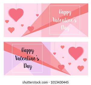 Lettering Happy valentine day card , poster , flyer template with pink hearts on pastel pink background. flat sign , vector and illustration 