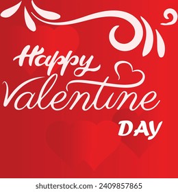 Lettering Happy Valentines Day banner. Valentines Day greeting card template with typography text happy valentine`s day and red heart and line on background. Vector illustration