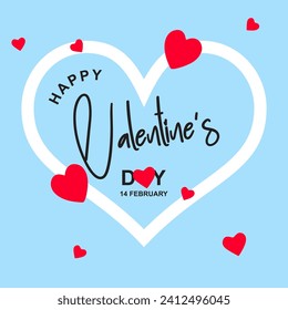 Lettering Happy Valentines Day banner. Valentines Day greeting card template with typography text happy valentine`s day and red heart. Vector illustration