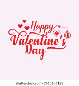 Leyendo banner de Feliz Día de San Valentín, plantilla de tarjeta de saludo de San Valentín con texto tipográfico feliz día de San Valentín y corazón rojo y línea sobre el fondo. Ilustración del vector