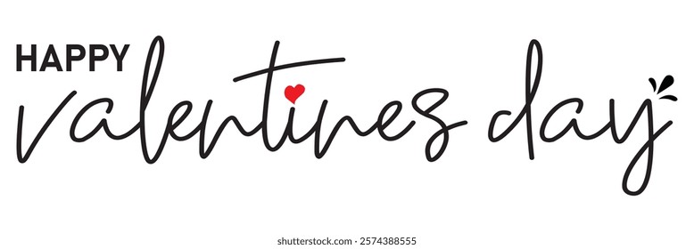 Lettering Happy Valentines Day banner. Valentines Day greeting card template with typography text happy valentine`s day and red heart and line on background. Vector illustration