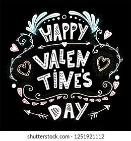 Lettering Happy Valentine's Day, congratulation, text, illustration, vector. St. Valentine's Day