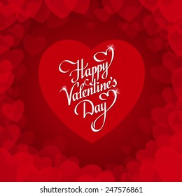 lettering heart on red background vector illustration