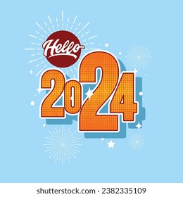 Lettering Hello 2024 Vector, Illustration, Calligraphy Design, Usable for Poster, Banners, Postcards, Wallpaper, Gifts etc
