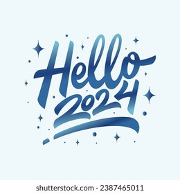 Grabación Hola 2024 Vector, Ilustración, Diseño de caligrafía, Usable para afiches, carteles, postales, papel tapiz, regalos, etc