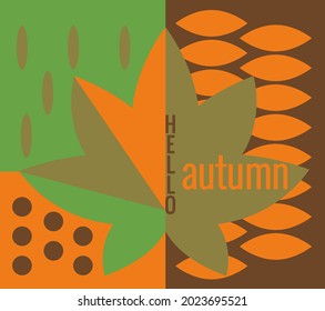 Lettering Hello autumn, fall leaves. Autumn banner for advertising, sales. Vector illustration in orange, green and brown colors.