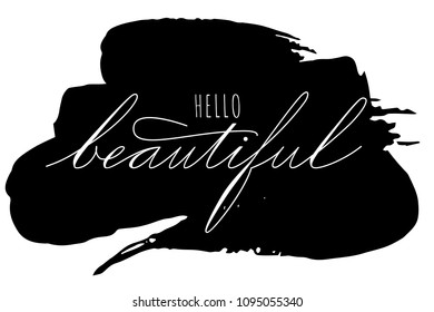 lettering hello beautiful phrase. handwriting of Spencerians