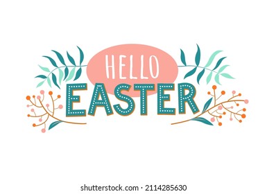 Lettering - Hola Pascua. Ilustración vectorial de caligrafía de etiqueta de vacaciones.