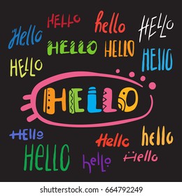 Lettering, Hello, handwritten word set, isolated, hand drawn