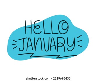 lettering of hello january with decorations