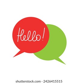 Lettering hello in speech bubbles on white background. Vector illustration.