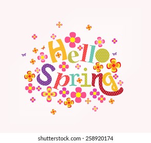 lettering Hello spring with decorative flower element