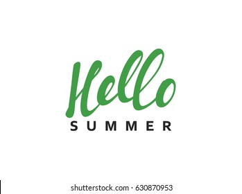 Lettering Hello Summer calligraphy hand drawn. Isolated inscription on white background vector illustration.