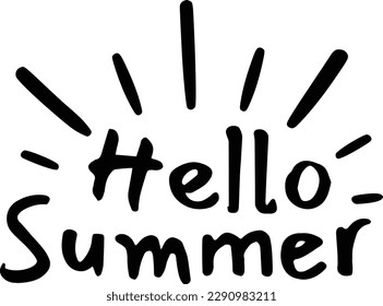 Lettering of Hello Summer with doodle sun illustration