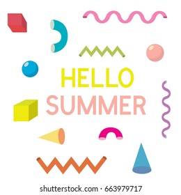 Lettering Hello Summer, geometric shapes memphis style