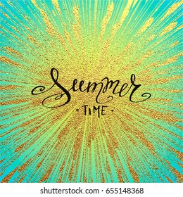 Lettering Hello Summer. Hand drawn calligraphy. Handwritten summer poster. Design element for seasonal banners,sale cards. Vector illustration