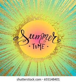 Lettering Hello Summer. Hand drawn calligraphy. Handwritten summer poster. Design element for seasonal banners,sale cards. Vector illustration