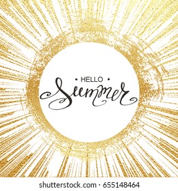 Lettering Hello Summer. Hand drawn calligraphy. Handwritten summer poster. Design element for seasonal banners,sale cards. Vector illustration