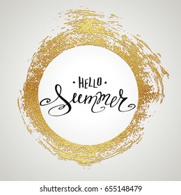 Lettering Hello Summer. Hand drawn calligraphy. Handwritten summer poster. Design element for seasonal banners,sale cards. Vector illustration