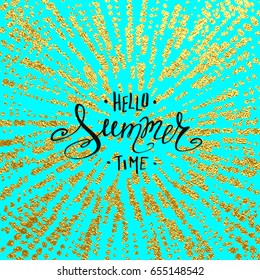 Lettering Hello Summer. Hand drawn calligraphy. Handwritten summer poster. Design element for seasonal banners,sale cards. Vector illustration
