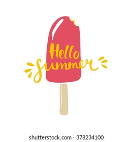 Lettering hello summer. Ice cream vector print